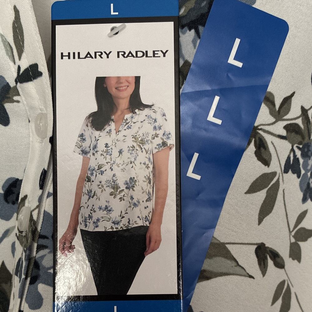 NWT Hilary Radley Women’s Floral Woven Button Front Blouse Short Sleeve L